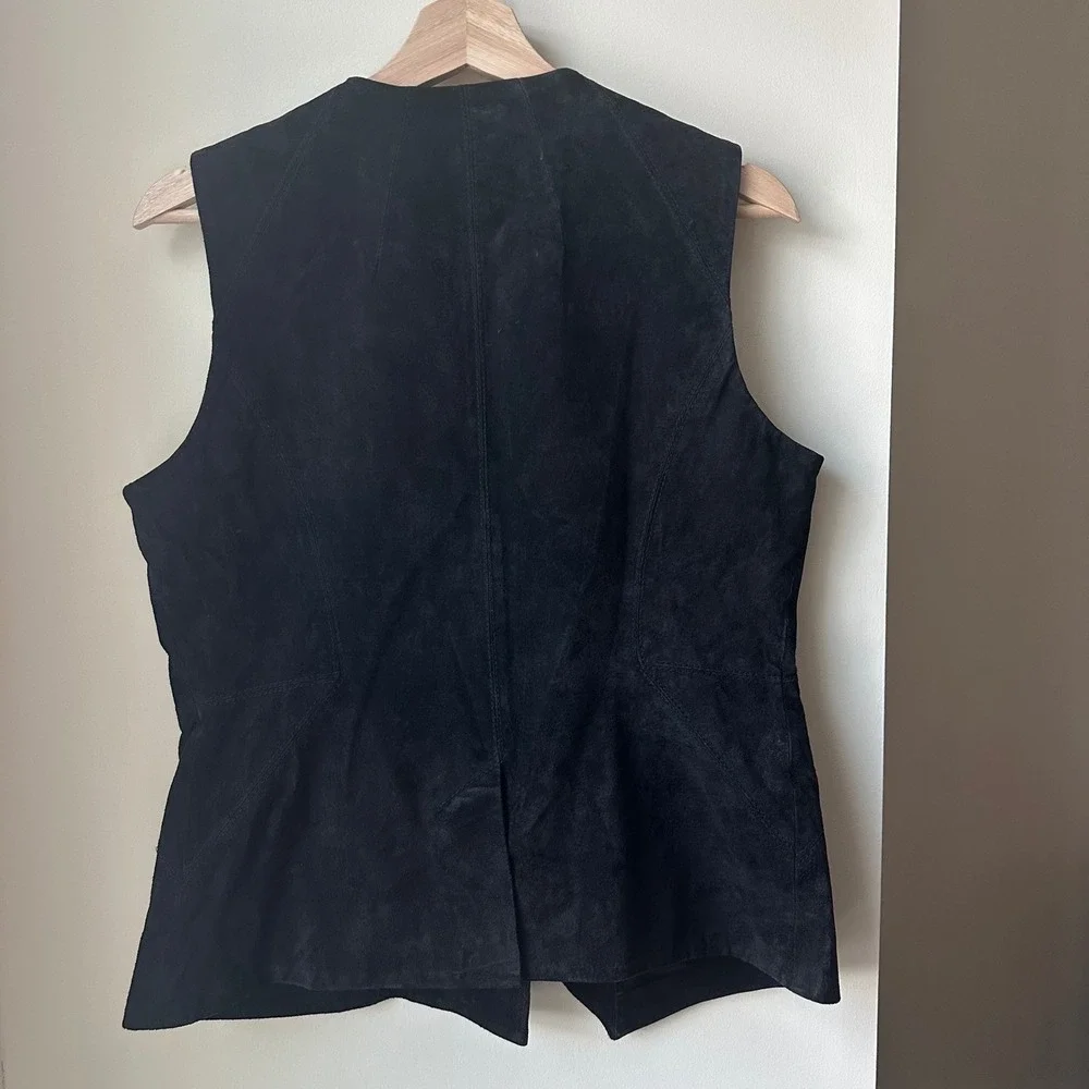 Pamela‎ McCoy Couture Black Suede Leather Asymmetrical Zip Vest Womens XS - Picture 10 of 13